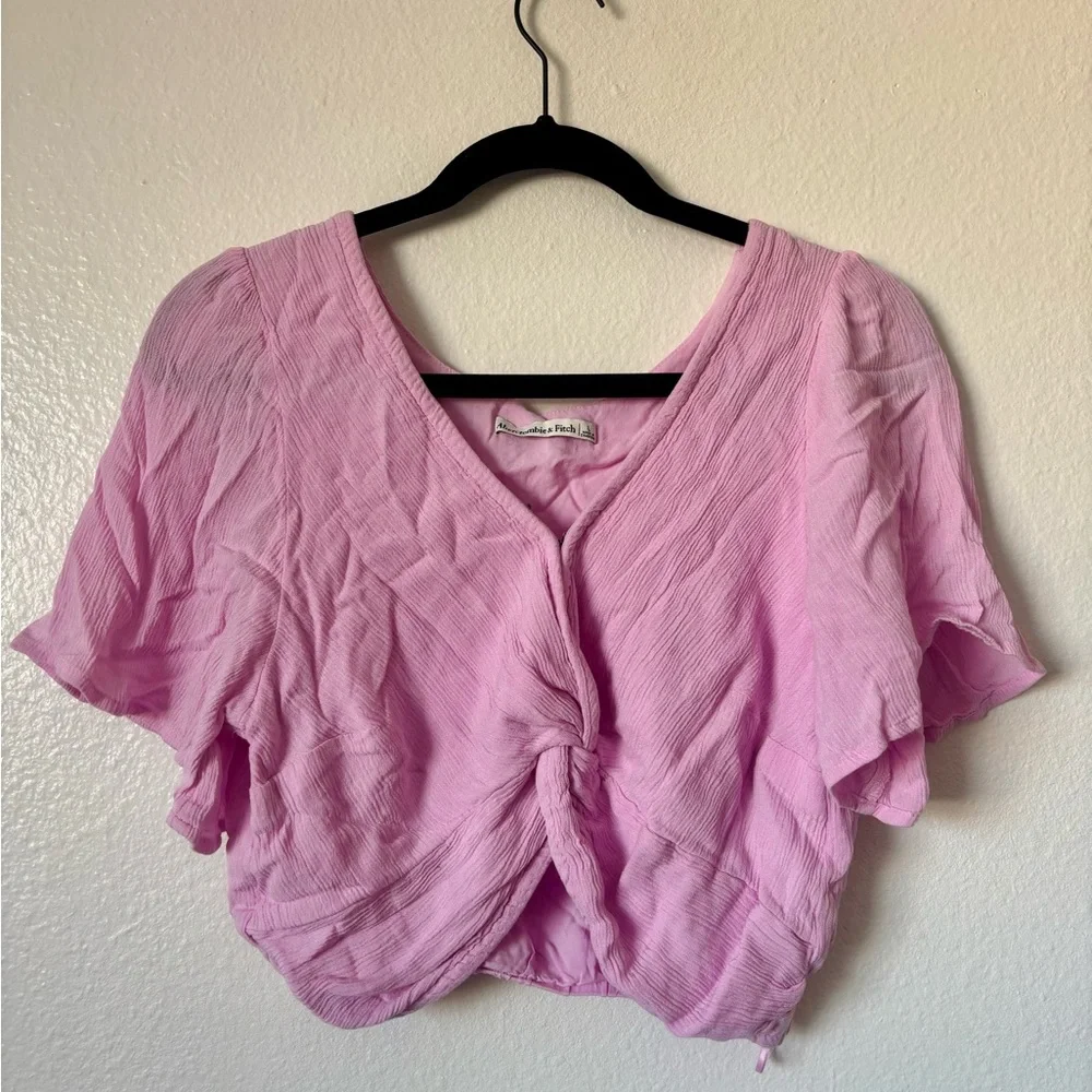 Abercrombie & Fitch // Knot Front Flutter Sleeve Pink Top - Picture 3 of 5